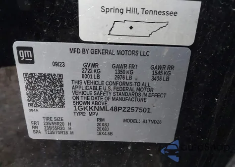 2023 GMC Acadia Fwd Slt z USA, uszkodzony, nr VIN 1GKKNML48PZ257501